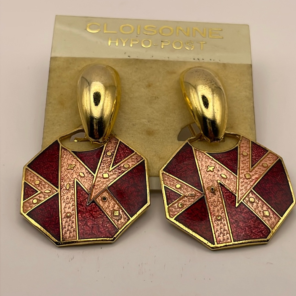 Vintage New Old Stock Cloisonné (Cloisonne) Dangle Earrings (CPN14)